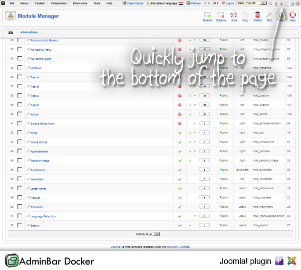 AdminBarDocker - админ панель joomla